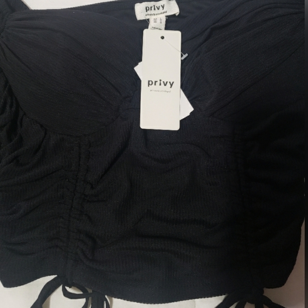 Black mesh ruched top with sleeves - Picture 6 of 7